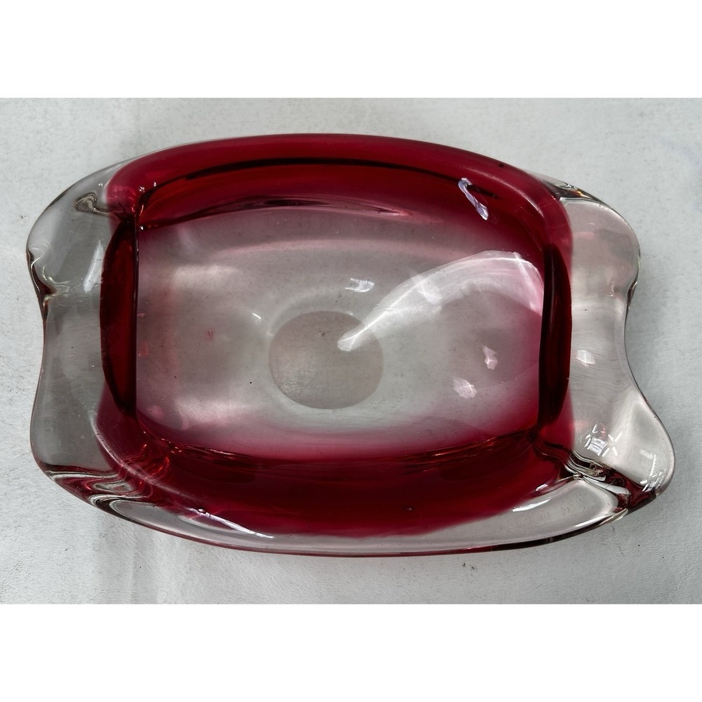 Murano Italian Sculpted Red Sommerso Blown Art Glass Bowl